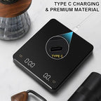 OBEST Mini Coffee Scale with Timer, Portable Kitchen Food Scale with Invisible Screen Rechargeable Digital Coffee Scale Espresso Scale with Timer 3kg/0.1g Precision Scale Classic Black - Image 5