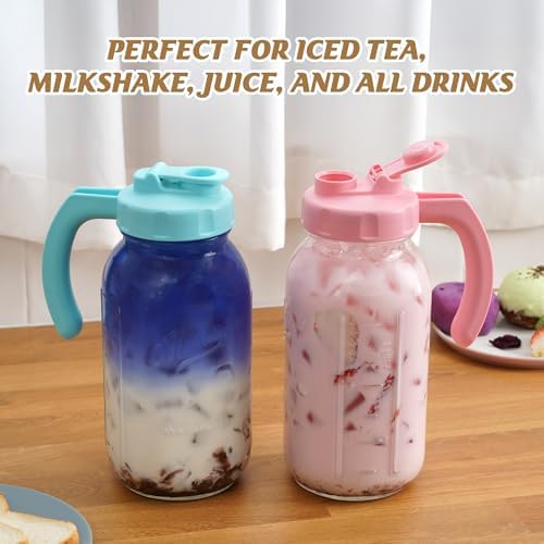 SOLIGT 2 Quart Glass Mason Jar Pitchers with Lids, Pink&Baby Blue, 2 Pack - Image 6