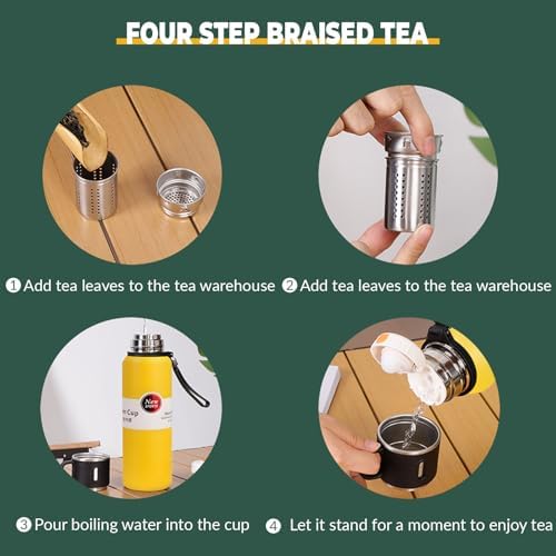 1000ml Double wall vacuum Leakproof stainless steel wide mouth insulated water bottle,tea tumbler with tea strainer infuser basket,cup and lid; travel coffee thermoses hot drinks,cold thermal flask - Image 6