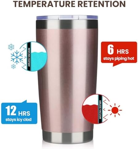 MEWAY 20oz Tumbler 8 Pack Double Wall Vacuum Insulated Travel Mug Bulk, Stainless Steel Tumblers with Lid and Straw, Durable Powder Coated Coffee Cups for Cold & Hot Drinks (Rose Gold, 8) - Image 6
