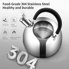304 Stainless Steel Whistling Tea Kettle 2.1 Quart/2L (Silver) - Image 2