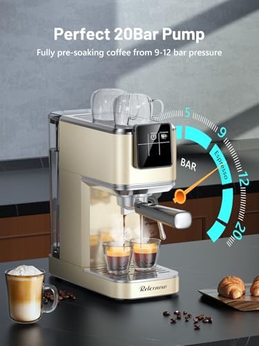 RELEXNOW Espresso Machine, 20 Bar Espresso Maker Milk Frother & LCD Panel, Hot & Iced Coffee Machine, Stainless Steel Espresso Coffee Machine with 41oz Water Tank for Cappuccino, Latte - Image 2