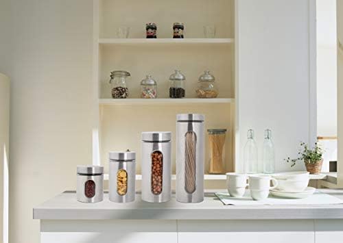 PENGKE Canisters Set,4 Piece Silver Stainless Steel Canister Set with Glass Windows,Perfect for Kitchen Canning Cereal,Pasta,Sugar,Beans,Spice - Image 3