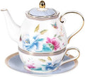 KAMMAK Tea for One Set, Ceramic Teapot, Bone China Tea Set, Cup and Saucer by KAMMAK