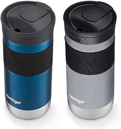 Contigo Byron 2.0 Snapseal Insulated Stainless Steel Travel Mug with Grip 2-pack, 16oz, Blueberry Satin & Gold Morel - Image 2