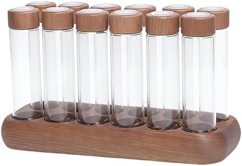 12 Pieces Coffee Bean Storage Tube Single Dose Organization Airtight Glass Container with Wooden Stand Dustproof Suitable for Coffee, 12 Long by Bvdfgk
