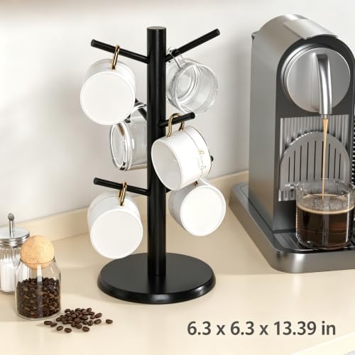 Bamboo Coffee Mug Tree Holder with 6 Hooks,Cup Stand - Image 2