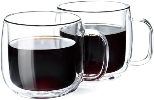 Unbreakable Double Walled Glass Coffee Mugs 10 fl oz, Microwave & Refrigerator Safe, Borosilicate Glass Insulated Coffee Mugs Set of 2 for Espresso, Cappuccino, Latte, Americano, Tea, Beverage by Unbreakable