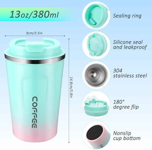 Honeydak 5 Pack Travel Coffee Mugs 12oz Insulated Coffee Cup with Lid Stainless Steel Vacuum Gradient Colorful Tumbler Reusable Leakproof Travel Cups for Hot & Cold Drinks - Image 2
