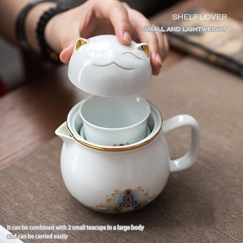 Generic SHELFLOVER Beautiful Tea Mug Portable, White Porcelain Easy to Clean Keep Tea Hot Long, Easy Carried Travel/Office/Home Drink, Cute Cat, White, 10.8oz - Image 5