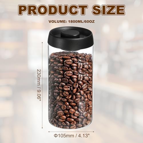 uxcell Coffee Vacuum Container, 1800ml/60oz Glass Coffee Bean Storage Container with Lids for Spices Biscuits Loose Leaf Tea, Black - Image 2