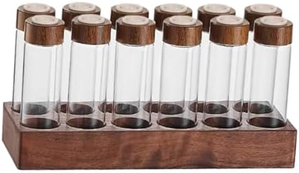 Coffee Storage Jar Airtight Glass Canister Tube Wooden Display Stand Single Dose Vial Funnel Sealed Organizer Suitable for Kitchen Restaurant B, 12 Hole 22g - Image 4