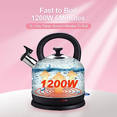 Electric Kettle Temperature Dash, YiiMO 2L Stainless Steel Hot Water Boiler with Thermometer for Tea Coffee 1200W, Auto Shut-Off Boil-Dry Protection BPA Free, Large Pink Retro Cute - Image 6