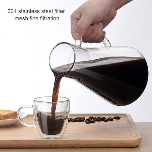 Cold Brew Coffee Maker Glass with Stainless Steel Filter, 1600ml Iced Coffee Brewer, High Borosilicate Pitcher with Scale Leak Proof Lid and Handle for Home Office Tea House - Image 4