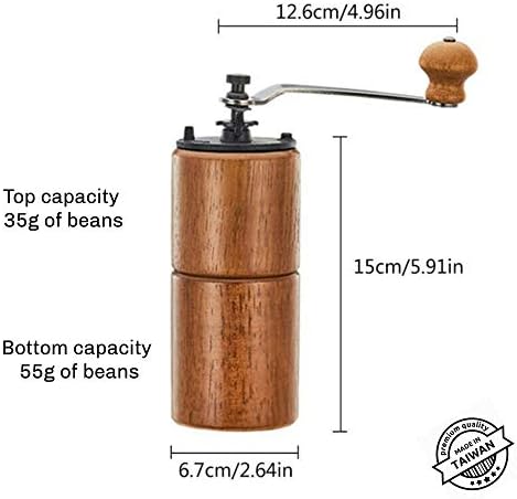 Manual Coffee Bean Grinder Wooden Mill with Cast Iron Burr, Large Capacity Hand Crank, Portable Travel Camping Adjustable (Brown) - Image 6
