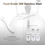 Stovetop Tea Kettle with Whistle - 2.0 Quart 18/8 Stainless Steel Tea Pot for Gas Stove & Electric Coil Stovetop, Food-Safe, Easy-Pour Spout, Mirror Polished Classic Water Kettle - Image 3