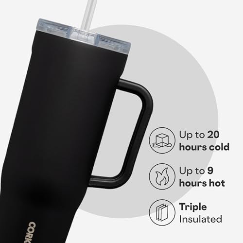 Corkcicle Cruiser Tumbler with Handle & Straw, 40 oz, Black Bows - Image 3