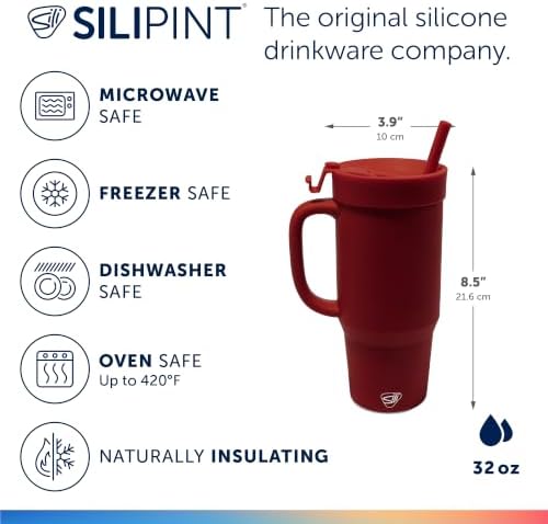Silipint 32oz Silicone Tumbler with Handle, Flip Lid and Straw – BPA-Free, Non-Toxic, Freezer, Microwave, Dishwasher Safe Tumbler – Perfect for Tea, Smoothies (Dark Red) Pack of 1 - Image 2