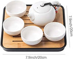 Chinese Tea Pot Cup Set with Tray Infuser - Travel Ceramic Tea set Porcelain Teapot, Portable All in One Bag for Outdoor Picnic Business Hotel (White) - Image 3