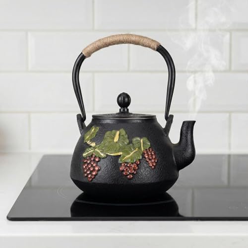 Cast Iron Teapot with Infuser,Japanese Tetsubin Tea Kettle with Bamboo Pattern,Stovetop Safe Boiling Water Kettle,1.2L Fully Enameled Interior Teapot for Loose Tea and Camping - Image 6