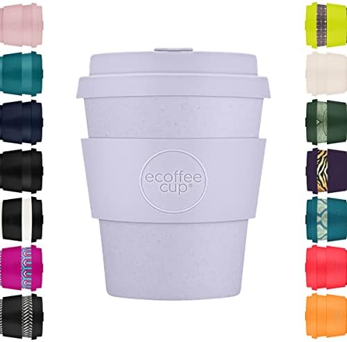 Ecoffee Cup 8oz (240ml) Reusable Coffee Cup – PLA Plant-Based Travel Mug with Silicone Lid, Melamine Free & Dishwasher Safe – Glittertind by EcoffeeCup