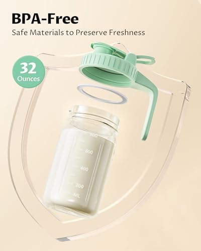 Mason Jar Pitcher Set of 2, 32oz(1quart) Glass Breast Milk Pitcher with Lid - Image 2