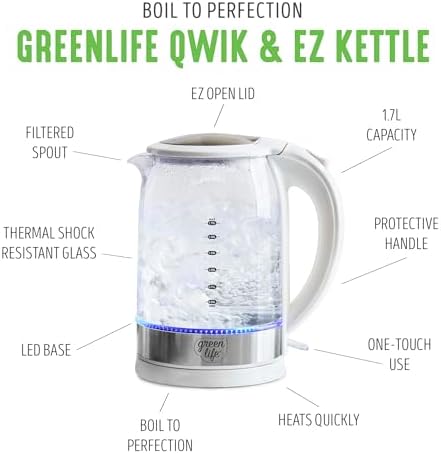 GreenLife 1.7 Liter Electric Glass Kettle, White - Image 3