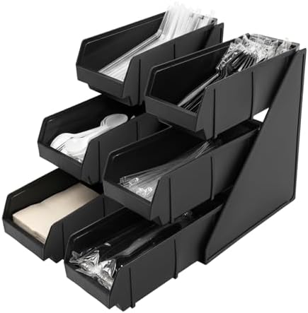 Serve Condiment Bin 3 Tier 6 Compartment Countertop Organizer Tea Station Organizer 20" L x 11" W x 13.8" H Plastic Containers Storage Bins for Coffee Shops Restaurants Dessert Shops bars by Unknown