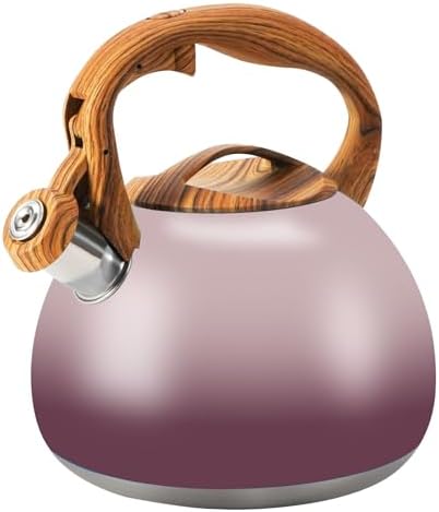 Tea Kettle for Stove Top, 3.2QT Whistling Tea Pots with Wood Parttern Handle, Stainless Steel Teapot for Home and Kitchen (Purple Gradient) by FOEDO
