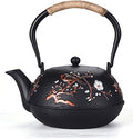 1100ml Antique Cast Iron Teapot With Insulation Handle, Chinese Plum Blossom Pattern Tetsubin Tea Kettle As Gift Black by MGEMJMJ