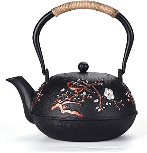 1100ml Antique Cast Iron Teapot With Insulation Handle, Chinese Plum Blossom Pattern Tetsubin Tea Kettle As Gift Black by MGEMJMJ