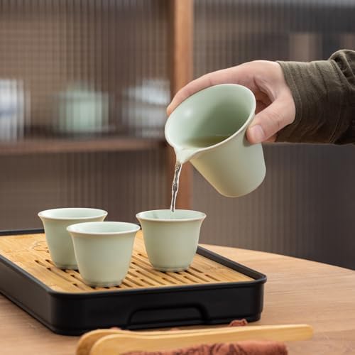 Travel tea set,Portable ceramic tea set,Chinese tea set,Tea sets for adults,Tea pot sets,Portable Travel Bag,Home,Gifting,Outdoor and Office,茶具 (Light green) - Image 5