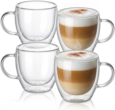 Casafoyer 9 Oz Double Wall Glass Coffee Cups Set of 4, Borosilicate Espresso Mugs by Casafoyer