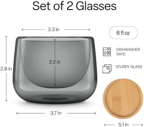 MIAMIO - Coffee Glasses/Double-Walled Glasses Set (2x6 oz) - Lagoa (Grey) - Image 3
