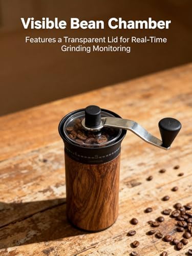 LAMIDO Mini Manual Coffee Grinder - 56 External Grind Settings, Stainless Steel Body & Crank, Ceramic Burr, Portable Hand Grinder for Travel, Camping, Home Brewing - Wood Grain - Image 7