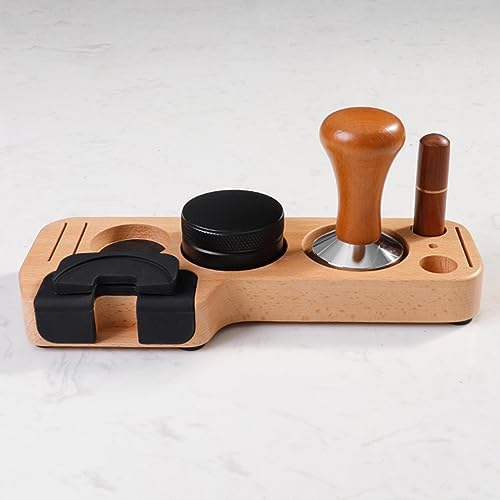 Espresso Accessories Kits Espresso Tamping Stand Set Barista Part Multipurpose Coffee Tamper Distributor and Stirrer for Counters Shop Cafe, Beech 51mm - Image 4
