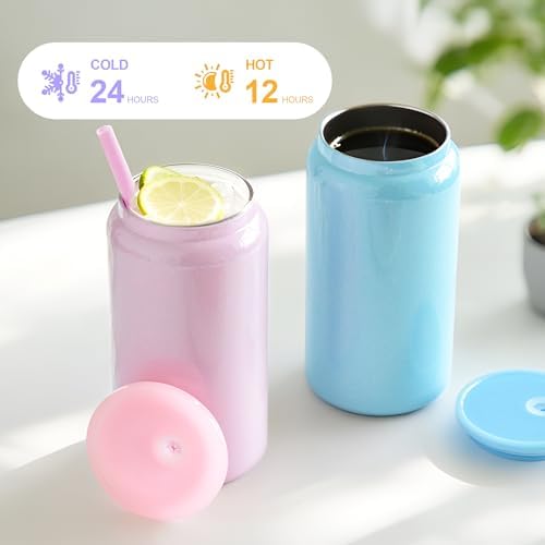 Stainless Steel Cups with Lids and Straws, 16 oz, 6 Pcs, Iridescent - Image 3