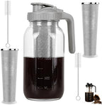 Cold Brew Coffee Maker Glass 64 Oz Mason Jar Pitcher With Stainless Steel Filter,Heavy Duty Glass Mason Pitcher With Spout Lid for Iced Coffee,Tea And Lemonade (Gray Handle Cover,64 oz) by Unknown