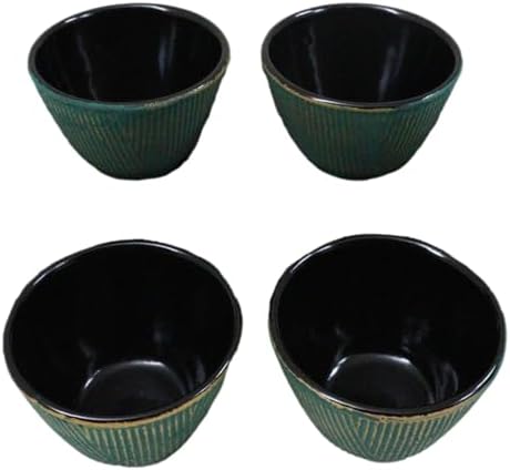 Ebros Gift Pack Of 4 Japanese Traditional Tetsubin Style Textured Surface Cast Iron Tea Cups Teacups Drinkware Tea Service Far East Decorative Accent (Green With Gold Hues) - Image 4