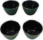 Ebros Gift Pack Of 4 Japanese Traditional Tetsubin Style Textured Surface Cast Iron Tea Cups Teacups Drinkware Tea Service Far East Decorative Accent (Green With Gold Hues) - Image 4