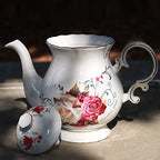 European Style Ceramic Flower Teapot Coffee Pot Water Pot Porcelain Gift Large 5.5 Cups (1, Rose) - Image 2