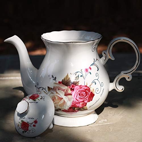 European Style Ceramic Flower Teapot Coffee Pot Water Pot Porcelain Gift Large 5.5 Cups (1, Rose) - Image 2