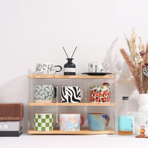 Coffee Mug Holder Wooden Cup Station Organizer 3-Tier Cup Holder for Coffee Bar Mug Display Rack for Countertop Mug Holder Shelf for Home Kitchen Pine Wood - Image 2