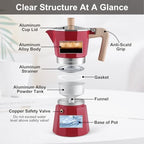 Sivaphe Aluminum Moka Pot 9 Espresso Cups, Percolator Espresso and Coffee Maker, Portable Stovetop Italian and Cuban Café Brewer for Home and Camping Red - Image 5