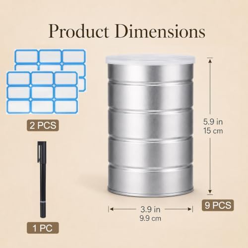 8 Pack Empty Coffee Cans with Lids, Stickers and Pen, 3.9 x 5.9 in Metal Tin Can, Silver Loose Leaf Tea Containers with Ribbed Body for Kitchen Storage, Arts Crafts, Cookies or Dried Fruit - Image 5