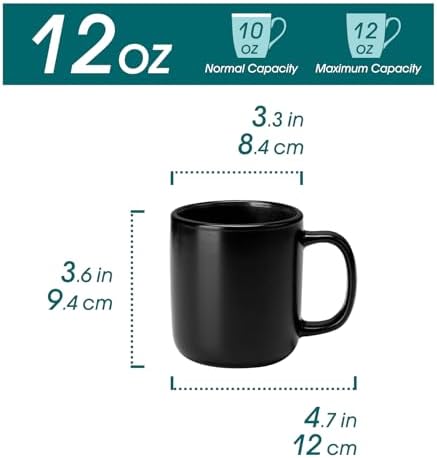 vancasso Stoneware Coffee Mugs Set, 12 oz Ceramic Coffee Cups for Latte Hot Tea Cappuccino Cocoa Milk Cups Set of 6, Dishwasher & Microwave Safe, Matte Black - Image 2