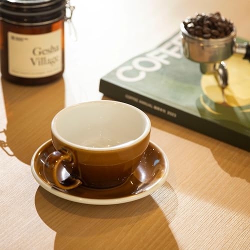 Loveramics Coffee Cup Ceramic, 10 oz Latte Art Cup with Saucer for Cappuccino, Tea, Espresso, Thick - walled stoneware Cappuccino mug Set for Cafe and Barista - Potters Colours (Caramel, 10OZ) - Image 6