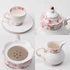 Sweejar 21 Piece Porcelain Tea Set, Vintage British Floral Relief Gold Rimmed Teapot Cup and Saucer Set, Tea Set Service with Teapot, Sugar Bowl, Milk Jug, Spoons, Tea Cup and Saucer Set of 6(Flower) - Image 4