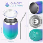 Volhoply 12oz Stainless Steel Wine Tumbler with Lid Bulk 8 Pack,Double Wall Vacuum Stemless Wine Glasses,Reusable Metal Travel Coffe Mug with Straw,Insulated Cup Gifts for Women（Purple Green,8 Set） - Image 2