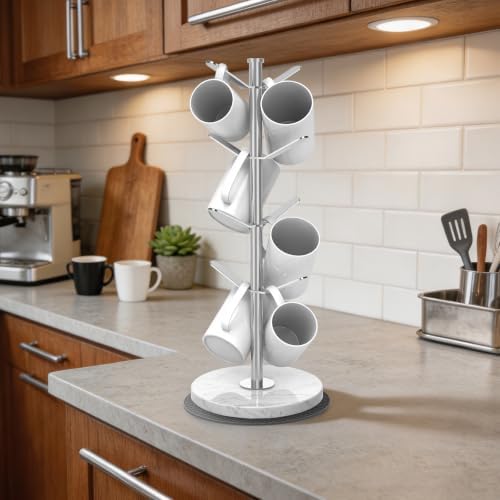 Silver Marble Mug Holder Tree with 2–8 Adjustable Hooks - Image 2